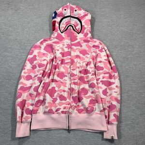 A Bathing Ape BAPE Pink Camo Shark Full Zip Hoodie Medium Men